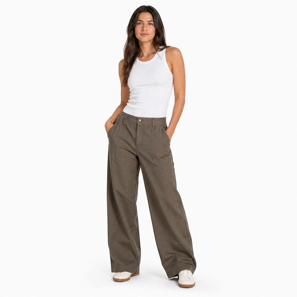 XCVI Green Wide Leg Pants Y2K Boho Artsy Lagenlook High Rise Cotton Womens XL